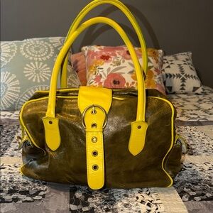 Latico NJ Genuine Leather Olive and Yellow Handbag